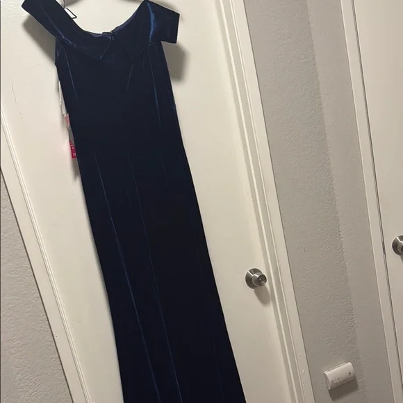 Alex Evenings Blue velvet off the Shoulder evening gown Dress